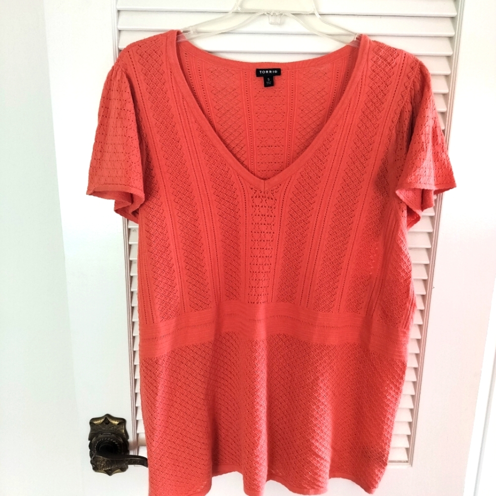 Torrid Knit Flutter Sleeve Top Size 5 Plus Orange